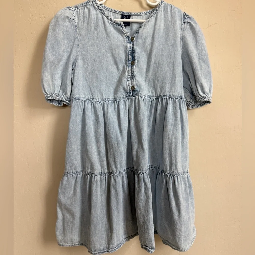 GAP Girls Dress Light Blue Casual Tiered Kids Denim Chambray Western Medium